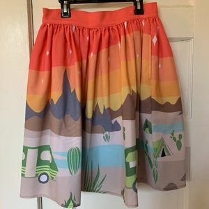 1950s style high waisted skater skirt with happy camper print (S)